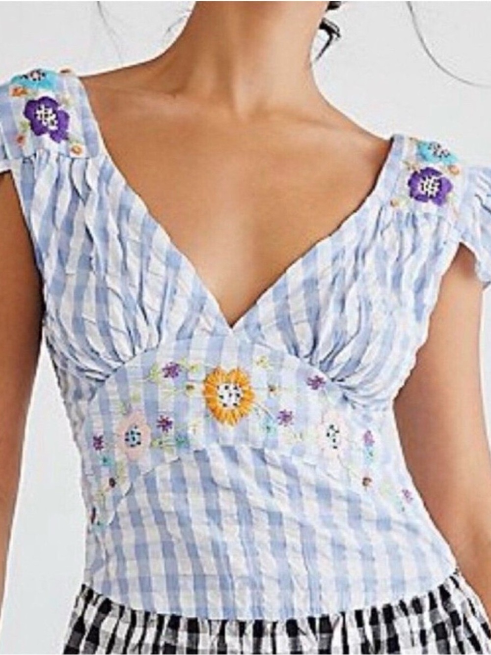 Tach Ilena Cloqué Gingham Embroidered Milkmaid Boho Cottagecore Dress L - Picture 5 of 16